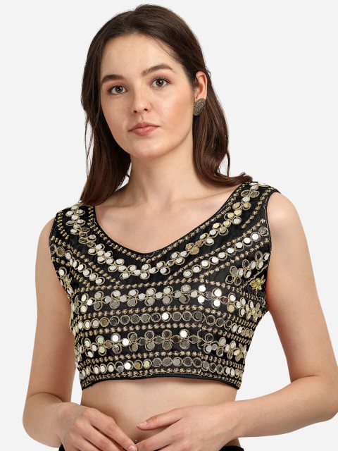 

DRESSTIVE Women Black Mirror Embroidered Saree Blouse