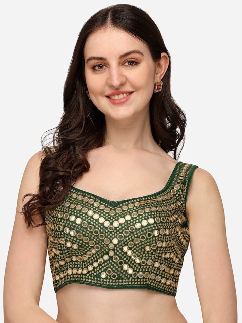 

DRESSTIVE Women Green Mirror Embroidered Saree Blouse