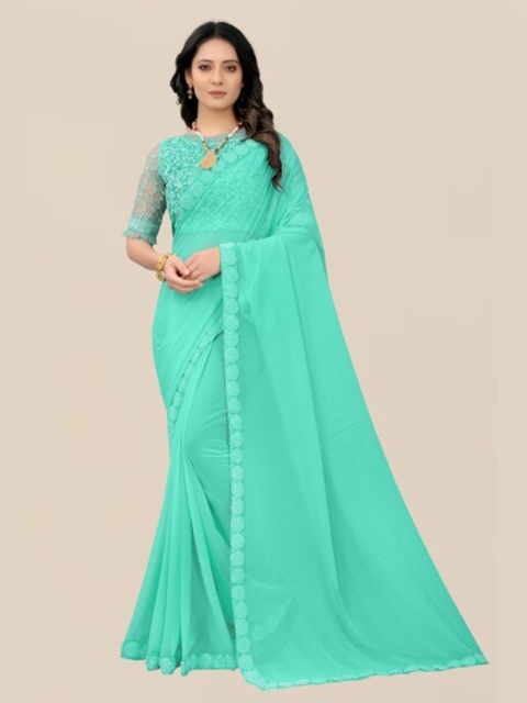 

LINARO LIFESTYLES Blue Embroidered Pure Georgette Heavy Work Saree