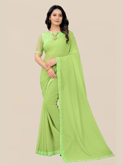 

LINARO LIFESTYLES Green Embroidered Pure Georgette Heavy Work Saree