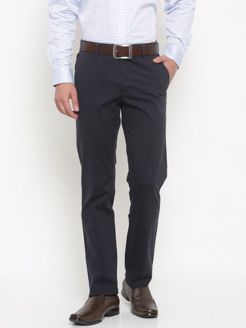 

Van Heusen Men Navy Blue Slim Fit Solid Formal Trousers