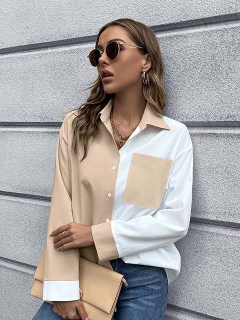 

BoStreet Women Colourblocked Casual Shirt, Beige