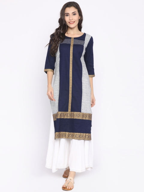 

AURELIA Women Navy Printed Straight Kurta, Navy blue