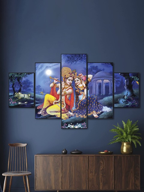 

Perpetual Set Of 5 Radha Krishna Wall Art, Blue
