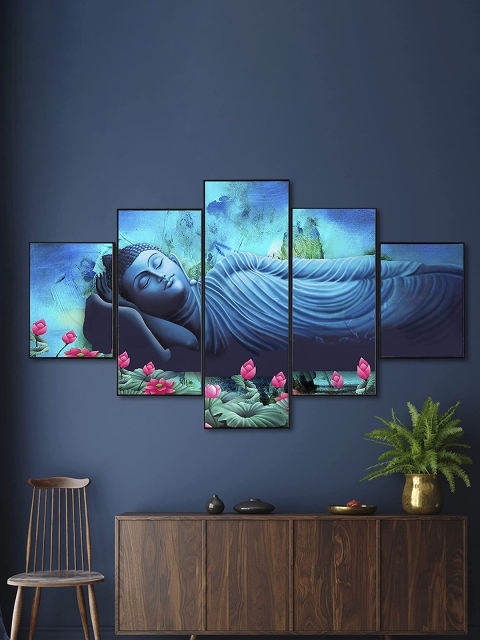 

Perpetual Set Of 5 Blue & Black 3D Buddha Wall Paintings