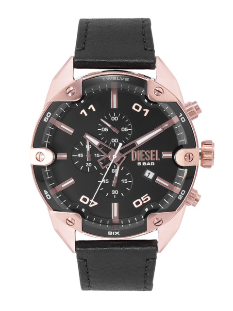 

DIESEL Men Black Dial & Black Leather Straps Analogue Chronograph Watch DZ4607