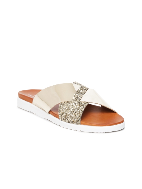 

Carlton London Women Gold-Toned Shimmer Open Toe Flats