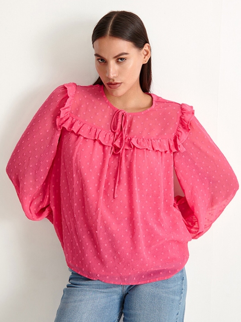 

COVER STORY Women Fuchsia Tie-Up Neck Top