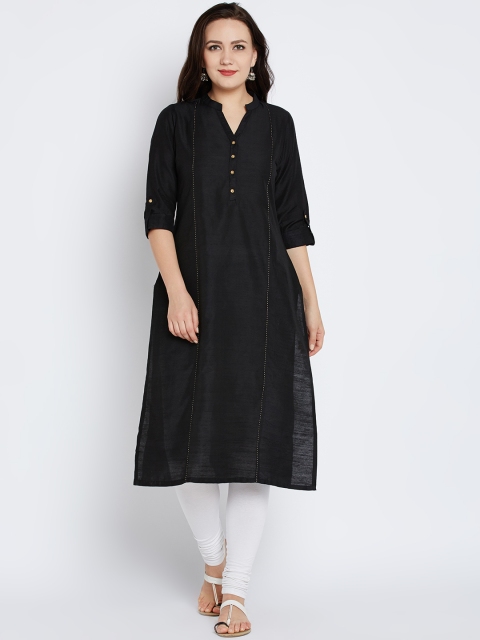 

Shree Women Black Solid Straight Kurta