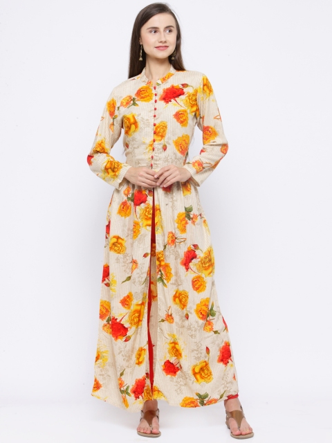 

Shree Women Beige & Yellow Printed A-Line Kurta