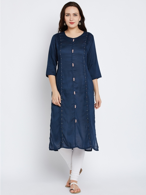 

Shree Women Navy Solid Straight Kurta, Navy blue