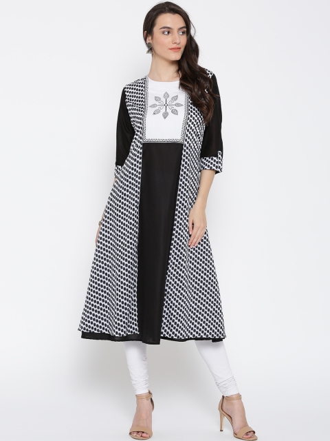 

Shree Women Black & Off-White Printed A-Line Kurta