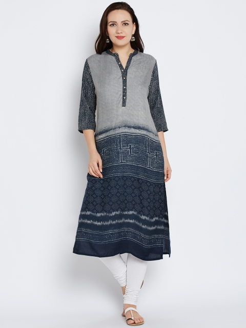 

Shree Women Grey & Navy Blue Printed A-Line Kurta