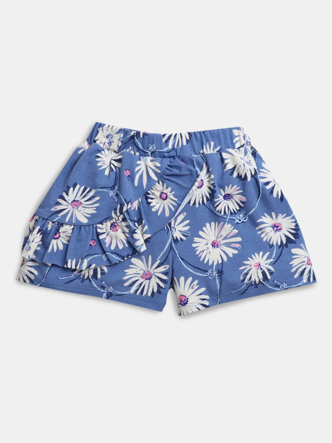 

Hopscotch Girls Blue Floral Printed Shorts