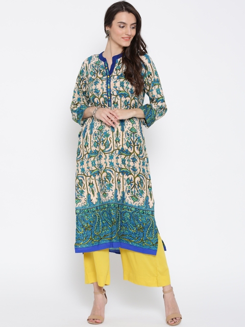 

Shree Women Beige & Blue Printed Straight Kurta