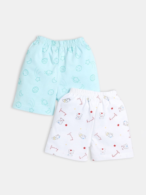 

Hopscotch Girls Pack of 2 Blue & White Conversational Printed Pure Cotton Shorts
