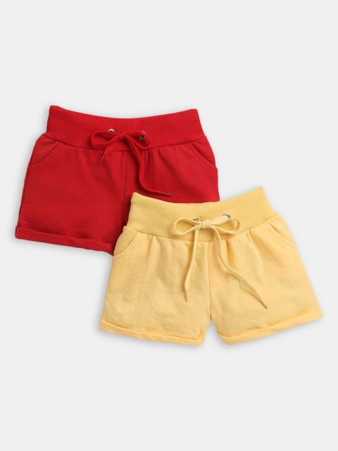 

Hopscotch Boys Pack of 2 Solid Pure Cotton Shorts, Red