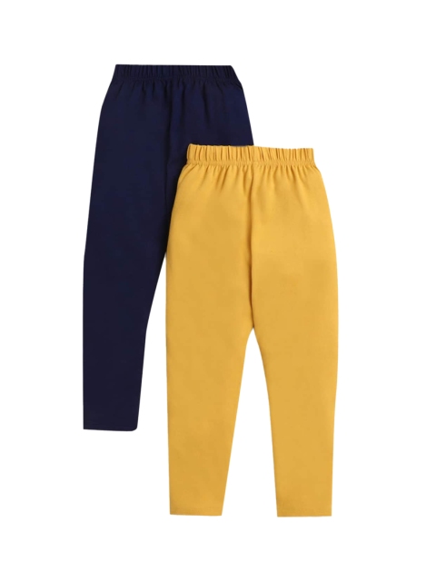 

Hopscotch Girls Pack Of 2 Solid Yellow & Navy Blue Ankle Length Leggings