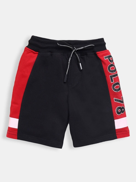 

Hopscotch Boys Black Colourblocked Cotton Shorts