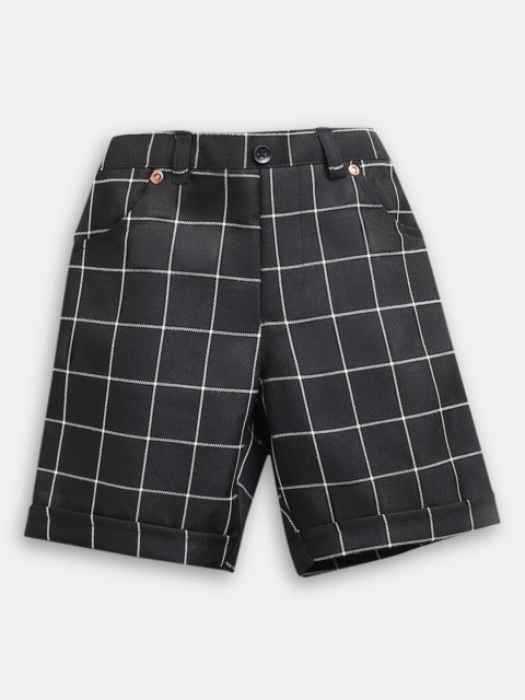 

Hopscotch Boys Black Checked Pure Cotton Shorts