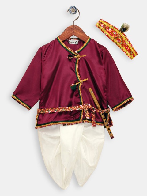 

Hopscotch Boys Maroon Ethnic Motifs Printed Kanhaiya Set