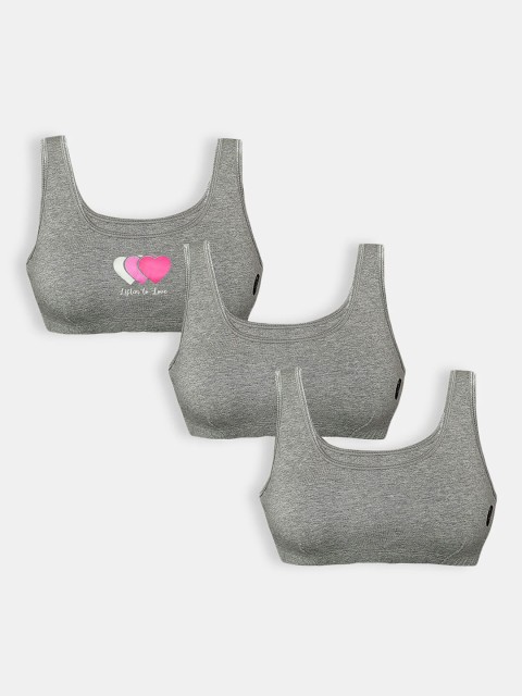

Hopscotch Kids Girls Pack Of 3 Grey Non Padded Full Coverage Seamless Cotton Beginner Bra
