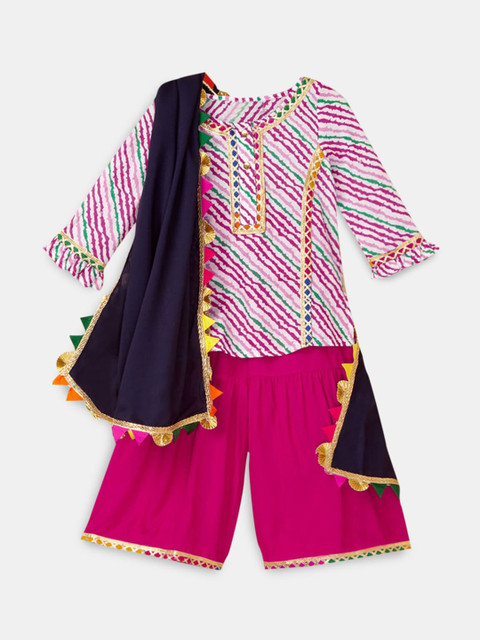 

Hopscotch Girls White Printed Kurta with Sharara & Dupatta