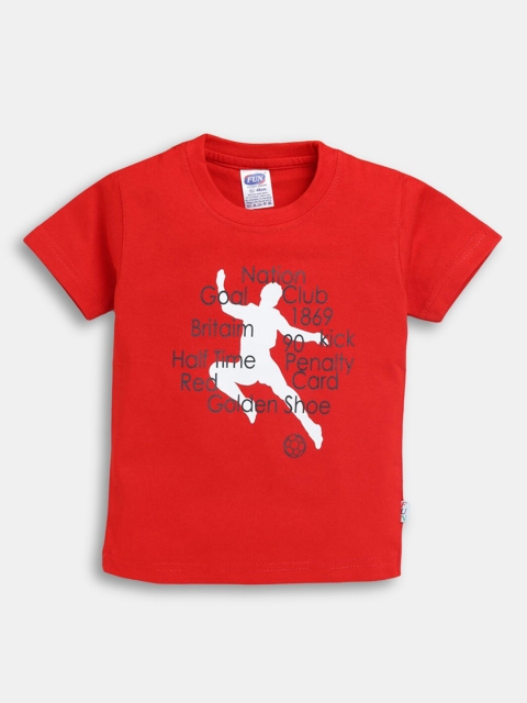 

Hopscotch Boys Red Typography Printed Cotton T-shirt
