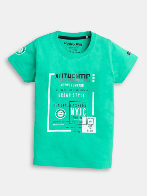 

Hopscotch Boys Green Typography Cotton Printed T-shirt