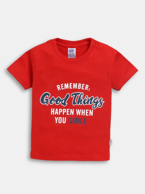 

Hopscotch Boys Red Typography Printed Pure Cotton T-shirt