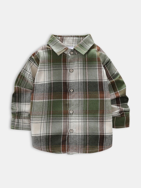 

Hopscotch Boys Green Tartan Checks Checked Casual Shirt