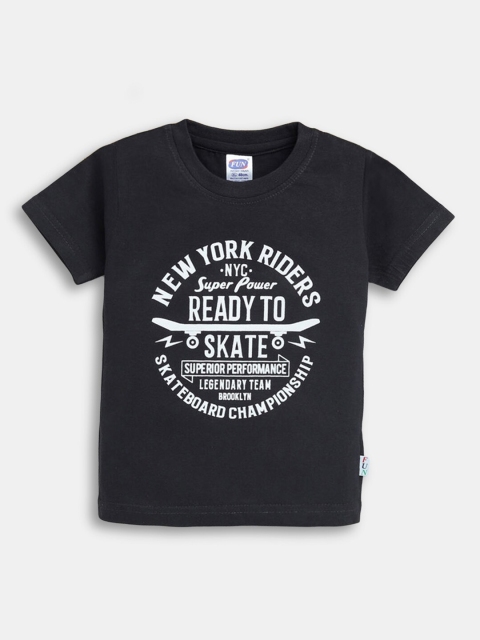 

Hopscotch Boys Black Typography Printed Cotton T-shirt
