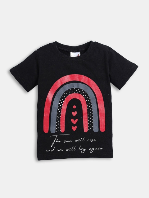 

Hopscotch Boys Black Typography Printed Pure Cotton T-shirt