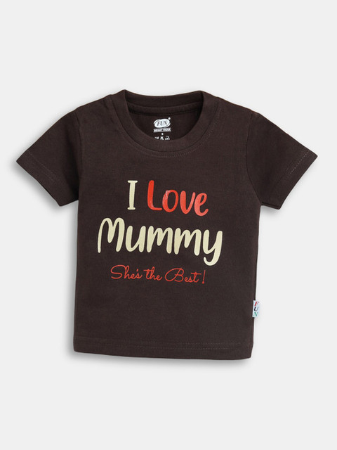 

Hopscotch Boys Brown Typography Printed Cotton T-shirt