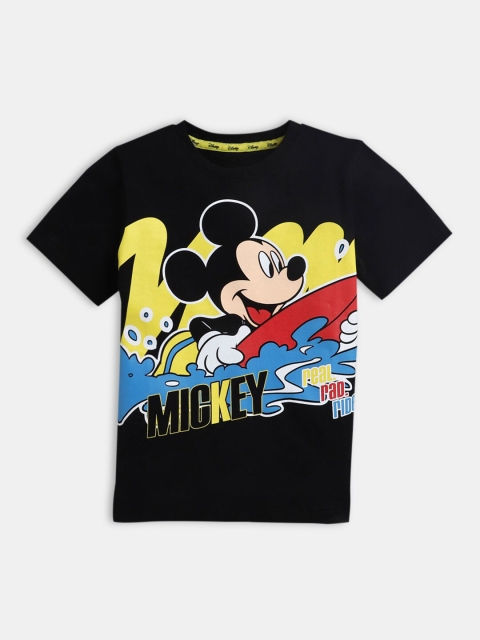 

Hopscotch Boys Black Mickey Mouse Printed T-shirt