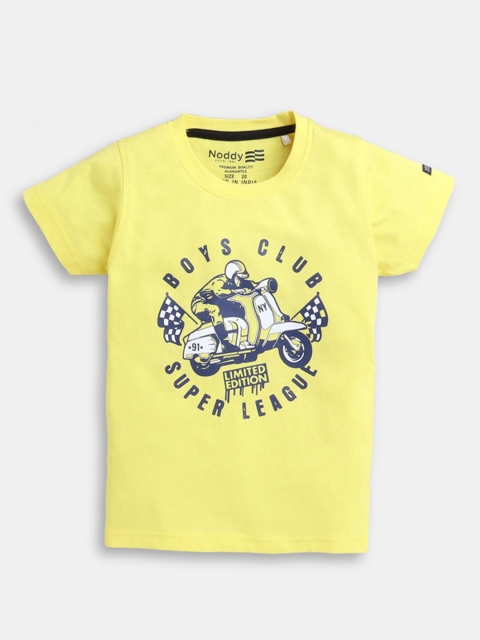 

Hopscotch Boys Yellow Printed Pure Cotton T-shirt