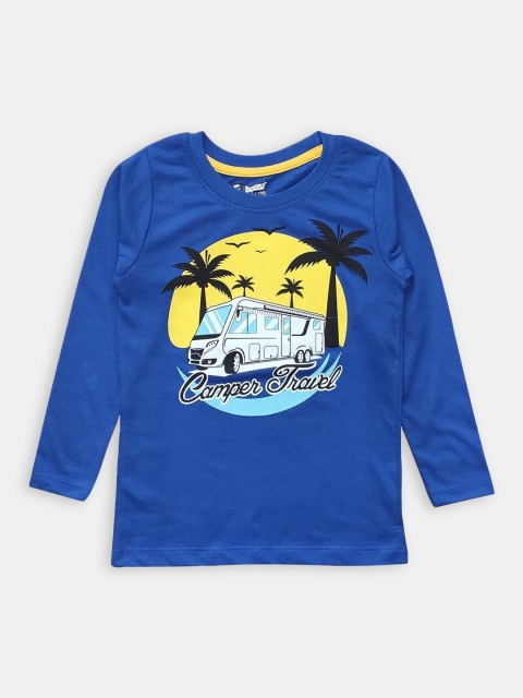 

Hopscotch Boys Blue Printed Cotton T-shirt