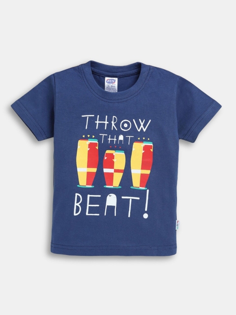 

Hopscotch Boys Blue Printed Cotton T-shirt