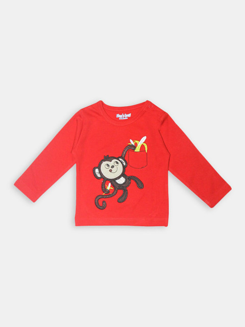 

Hopscotch Boys Red Printed Cotton T-shirt