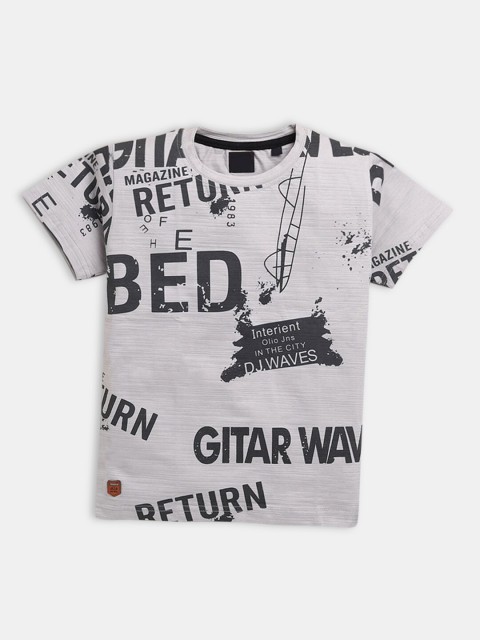 

Hopscotch Boys Grey Typography Printed Cotton T-shirt