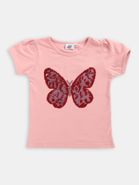 

Hopscotch Girls Pink Embellished Puff Sleeves T-shirt