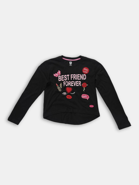 

Hopscotch Girls Black Printed Cotton T-shirt