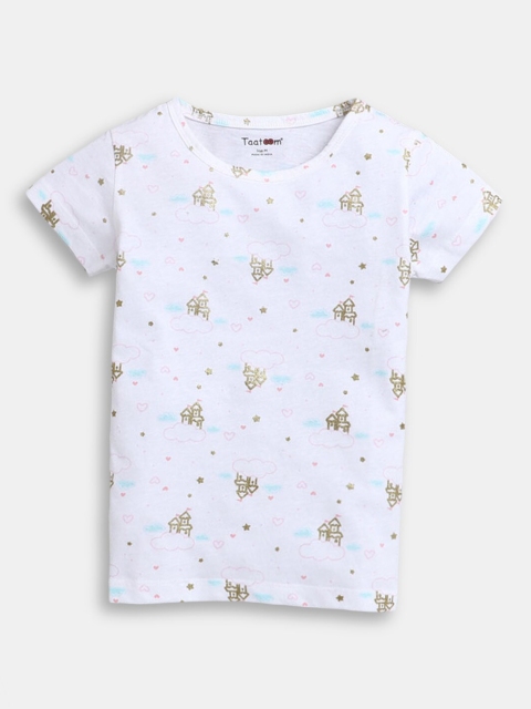 

Hopscotch Girls Off White Printed Cotton T-shirt