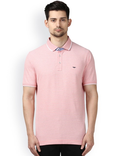 

Park Avenue Men Pink & White Striped Polo Collar T-shirt