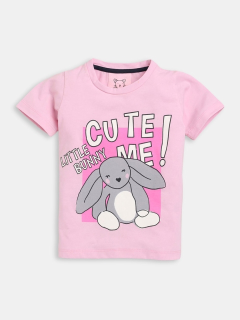 

Hopscotch Girls Pink & White Printed Night suit