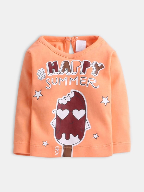 

Hopscotch Girls Orange & Grey Round Neck Printed Night Pure Cotton Suit