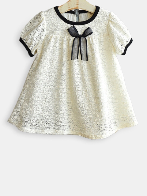 

Hopscotch Girls White Bow Applique Solid A-Line Dress