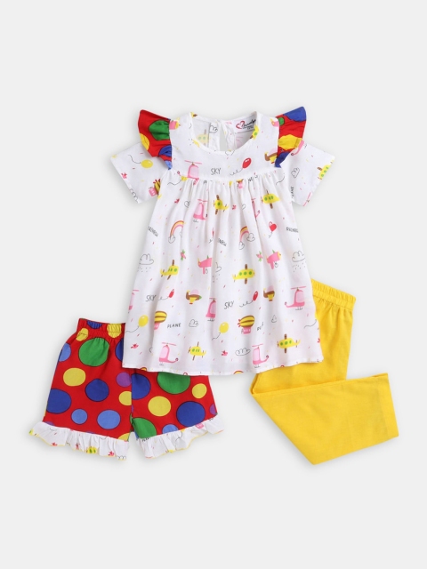 

Hopscotch Girls White & Red Printed Night suit