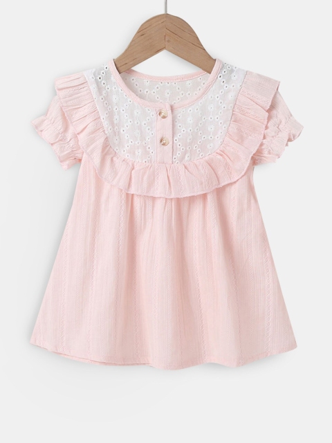 

Hopscotch Girls Pink Ruffled Cotton A-Line Dress