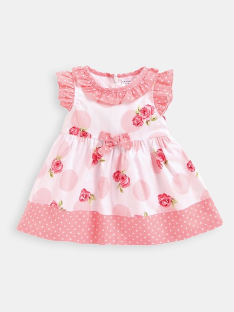 

Hopscotch Girls Peach & Green Floral Printed Cotton A-Line Dress